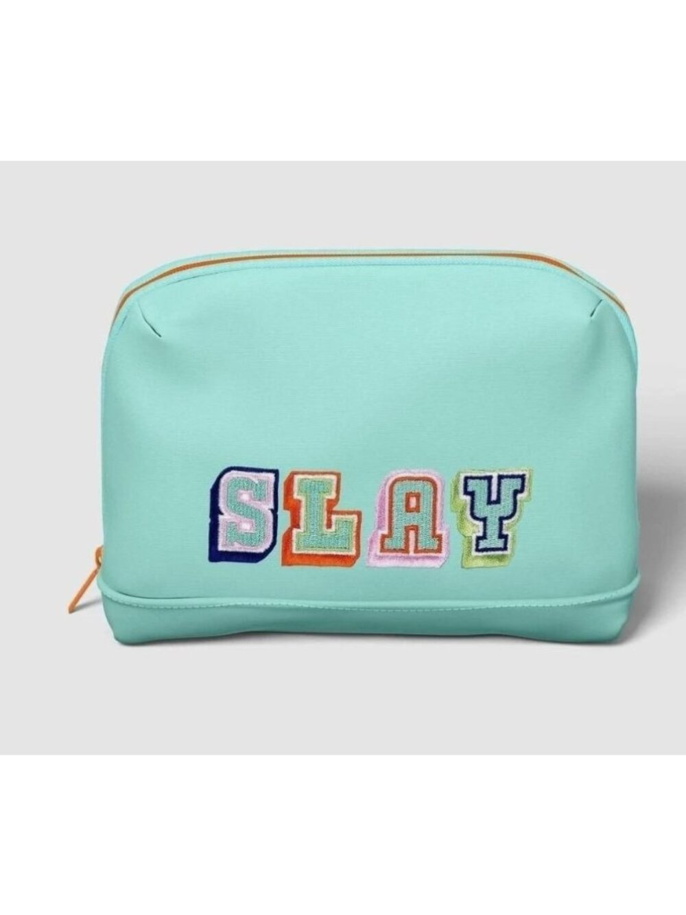 Heyday Mint Green Tech Pouch With SLAY Embroidery & Orange Zipper Holds Small Te